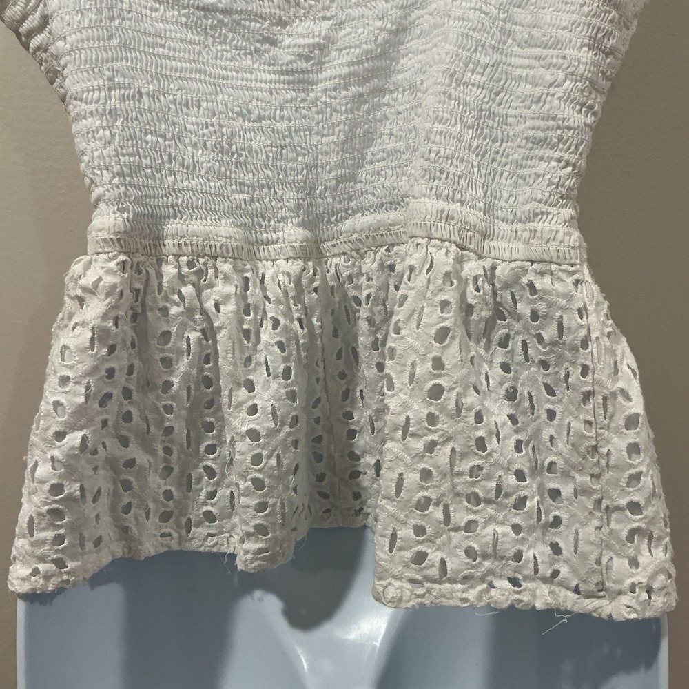 Fairy White Eyelet Smocked Camisole Crop Boho Chic Women Size Large Eyelet Lace - Picture 3 of 5